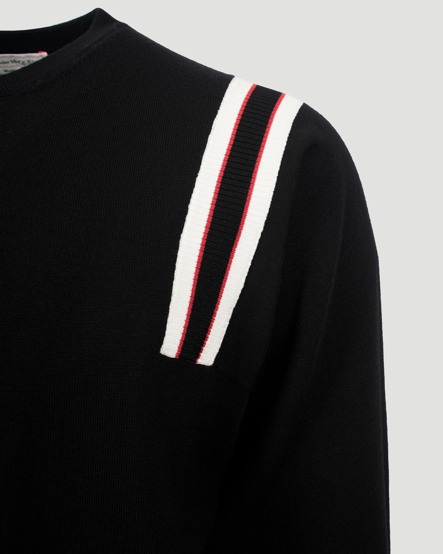 Striped-detail pullover in black, white and red