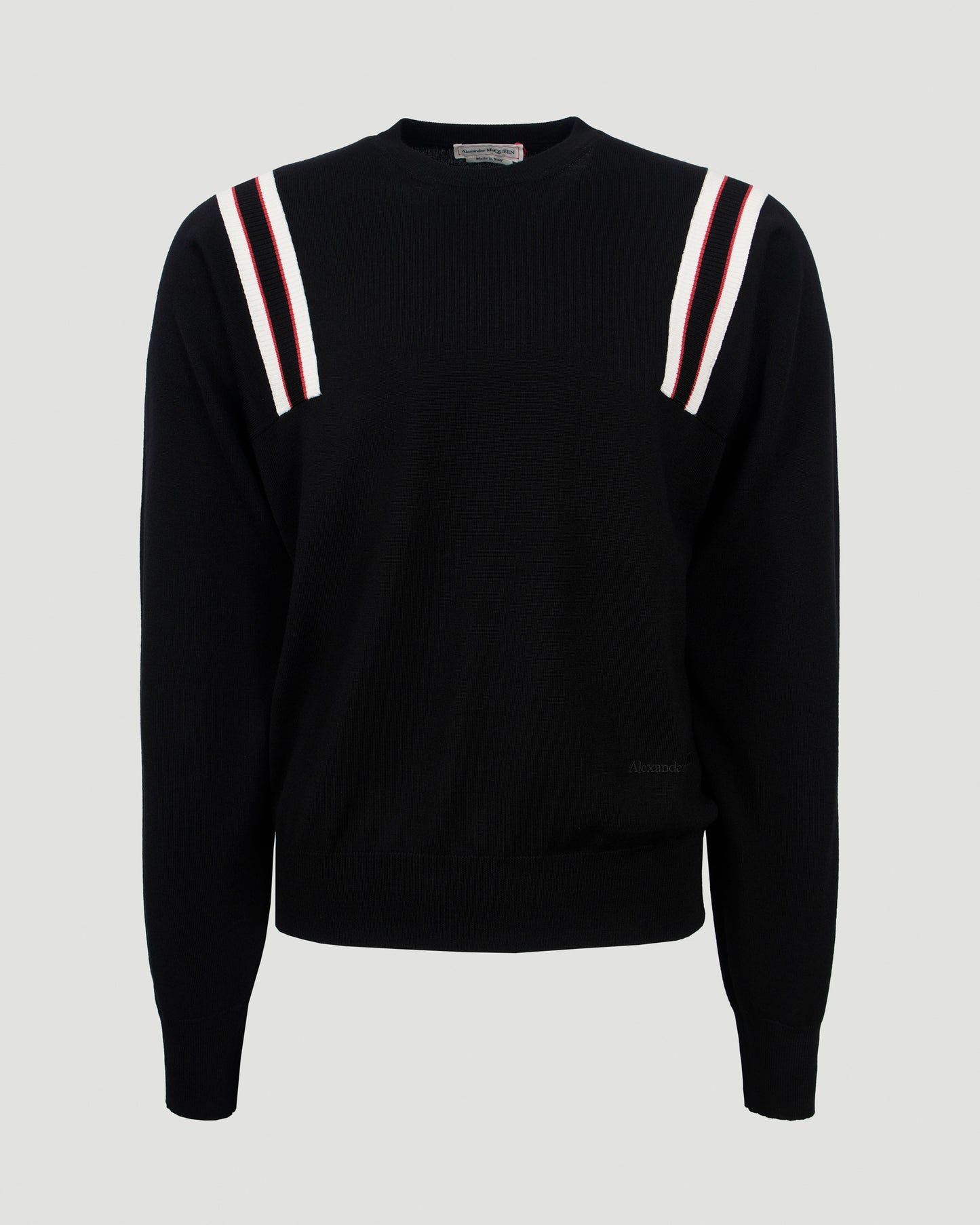 Striped-detail pullover in black, white and red