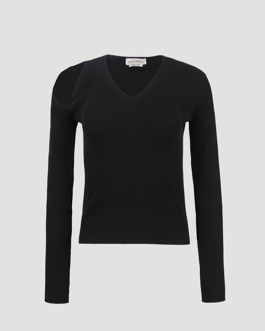 STRETCH WOOL PULLOVER WITH CUT-OUT