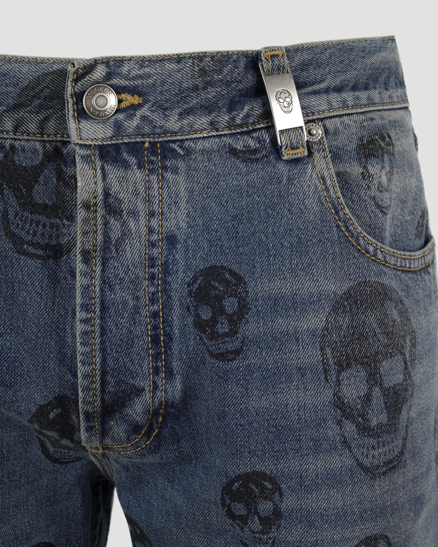 Washed Blue Jeans With Skull Motif