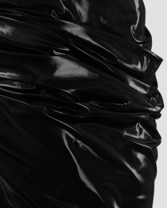 Laminated Jersey Mini Dress in Black