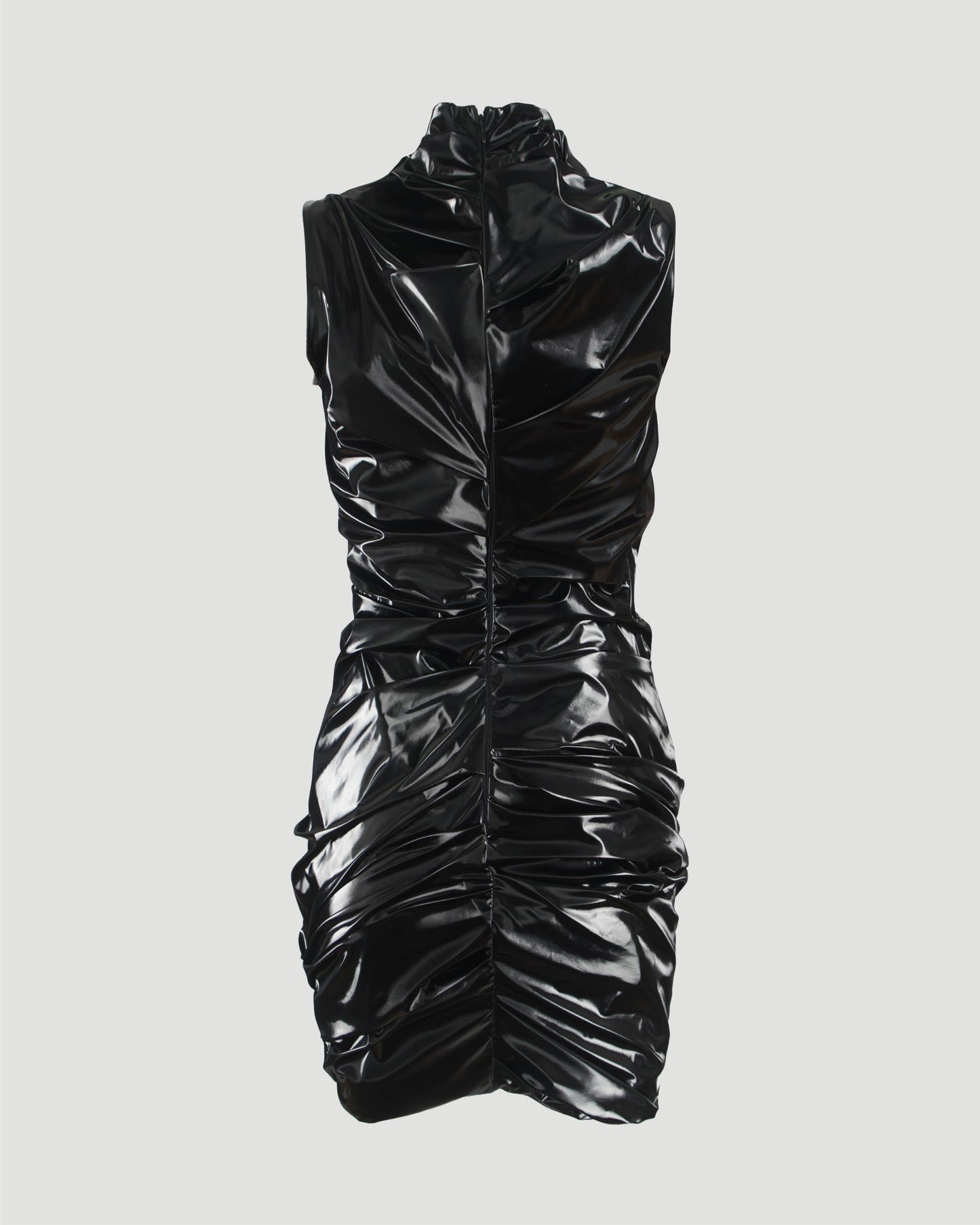 Laminated Jersey Mini Dress in Black