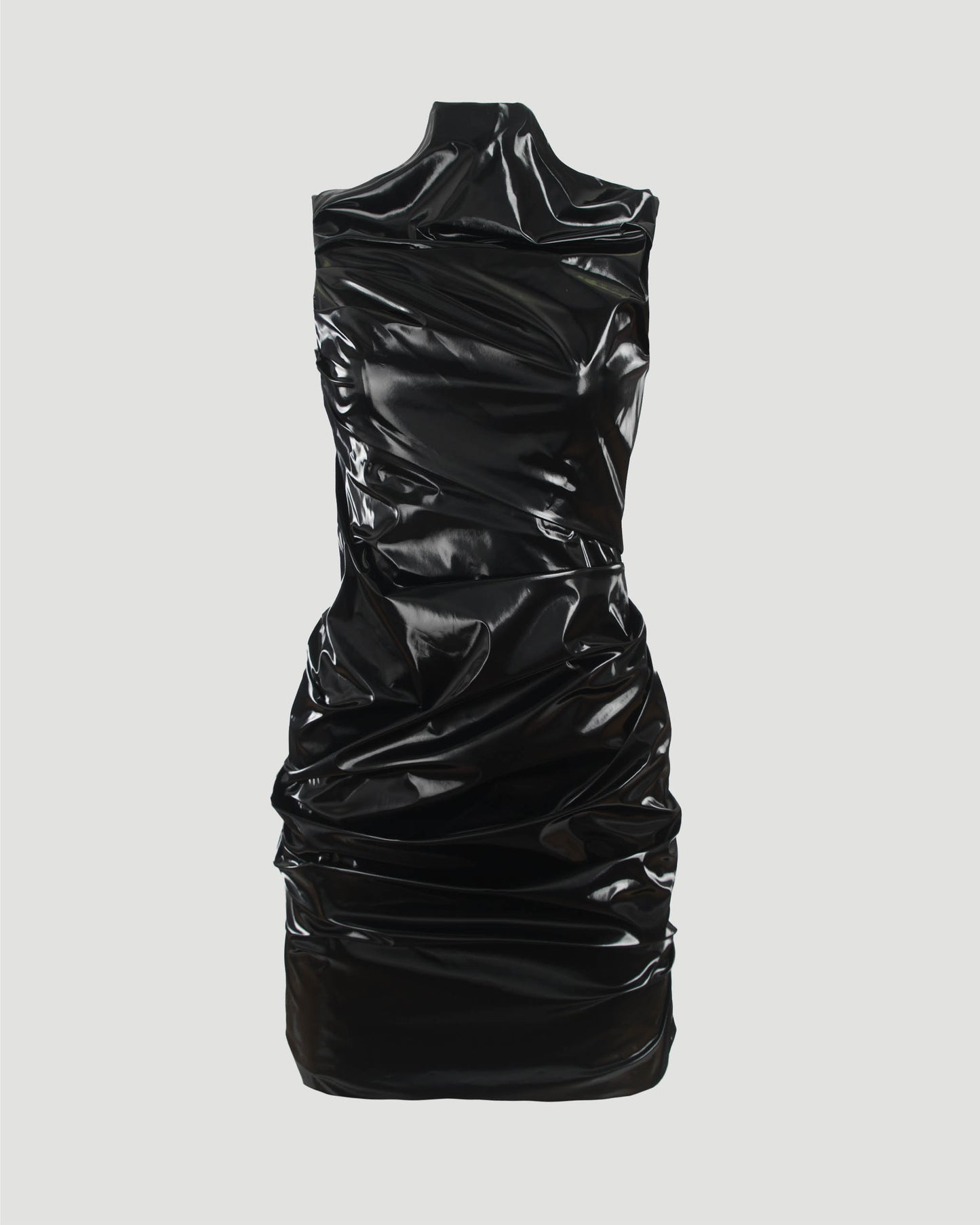 Laminated Jersey Mini Dress in Black