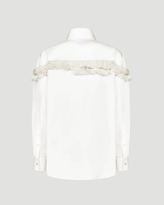 Slashed Creponne Detail Oversized Shirt in Optical White