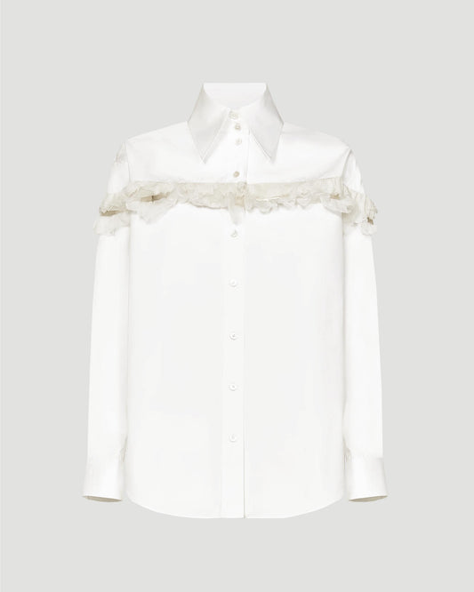 Slashed Creponne Detail Oversized Shirt in Optical White