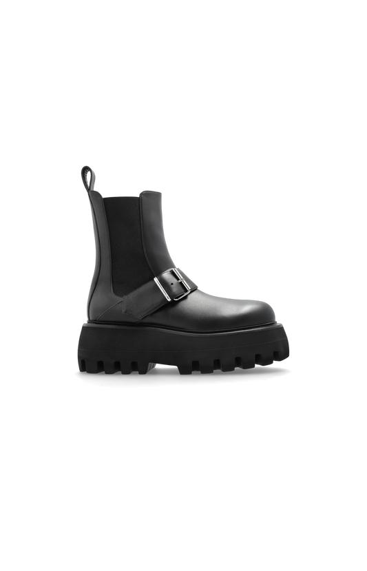 Alexander McQueen Sofa Buckle Boots in Black — front view