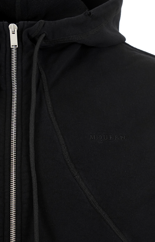 Hooded Zip Through Sweatshirt in Black