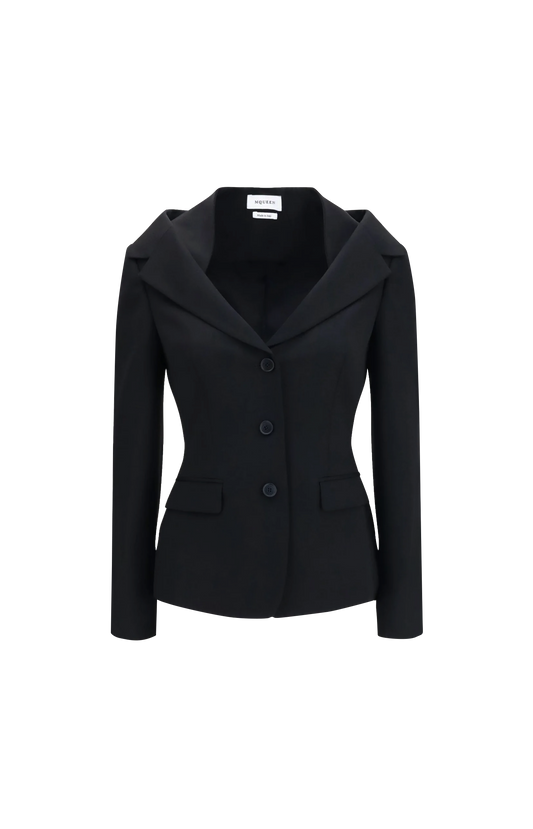 Off-the-Shoulder Harness Jacket in Black