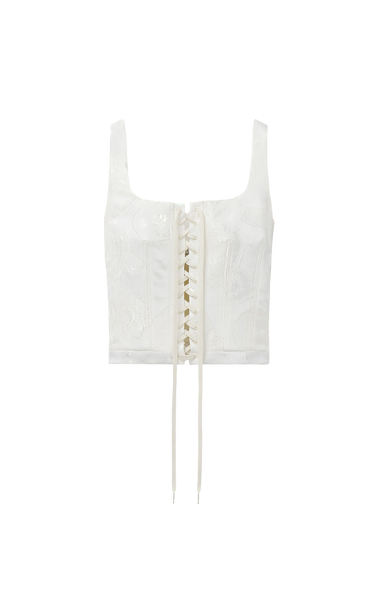 Fil Coupé Floral Corset Top in Ivory