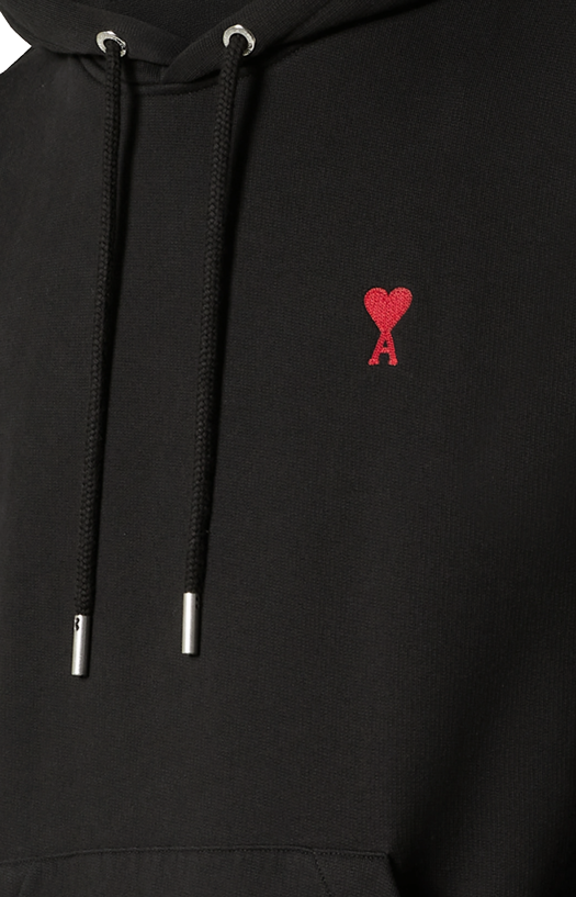 Black Cotton Hoodie with Red Ami De Coeur