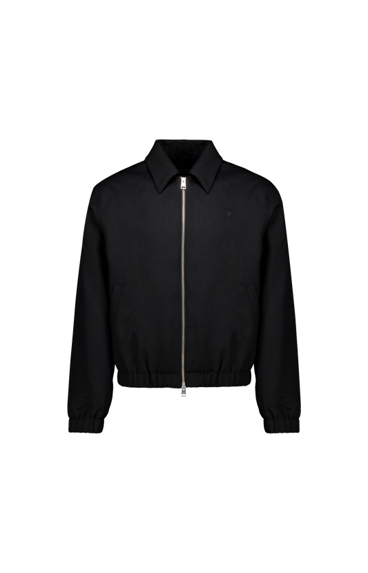 Ami Paris Wool Padded Jacket with Ami de Coeur in Black — front view