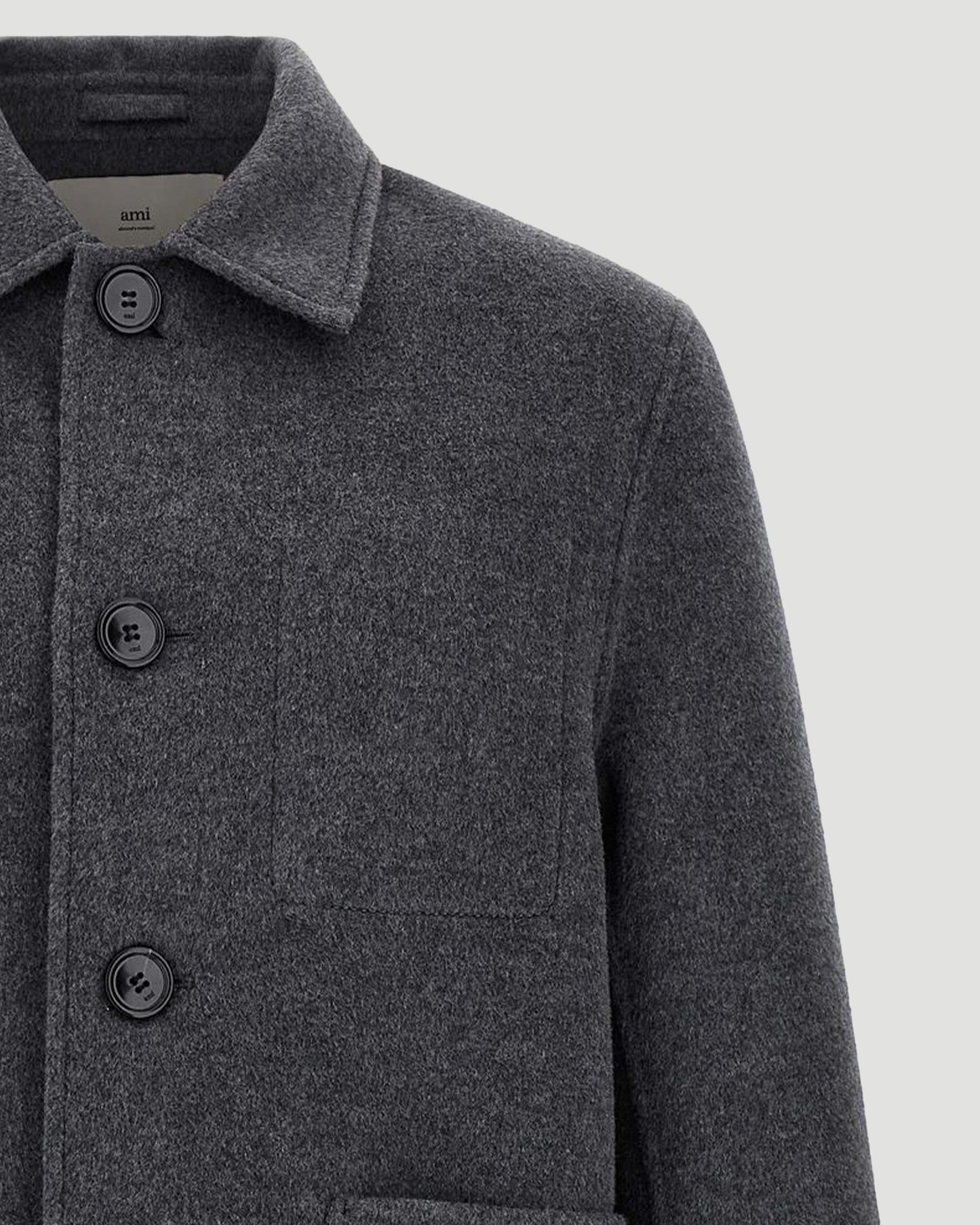 Wool Boxy Buttoned Jacket in Grey