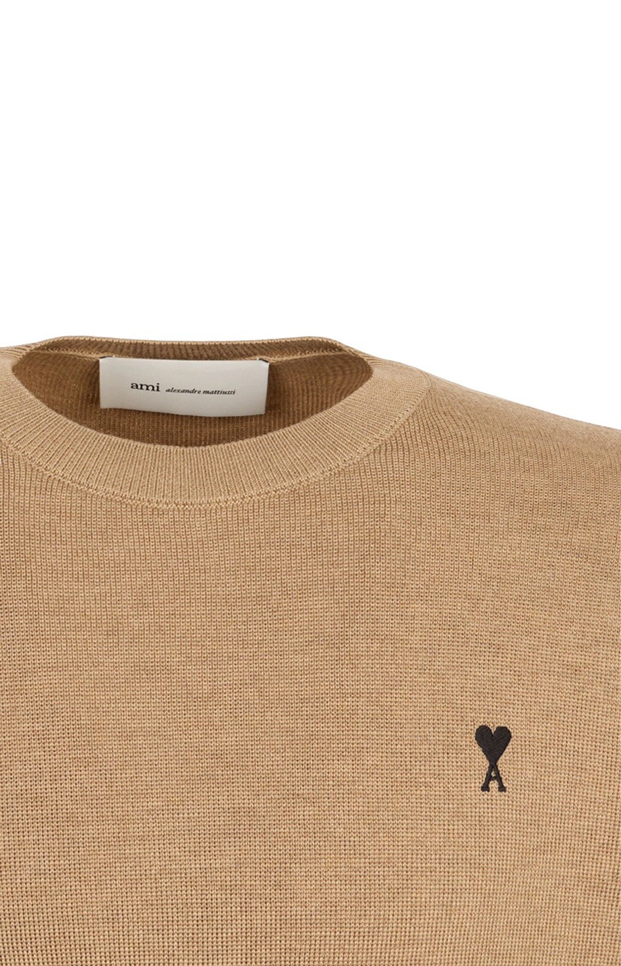 Ami Paris Crewneck Wool Sweater with Red Ami de Coeur in Camel — product photo 2