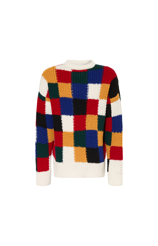 Ami Paris Checkered Wool Crewneck Sweater in Multicolor — front view