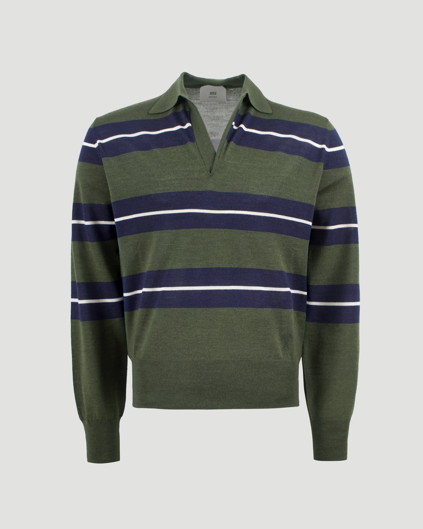 Green Wool Silk Tonal Striped Polo