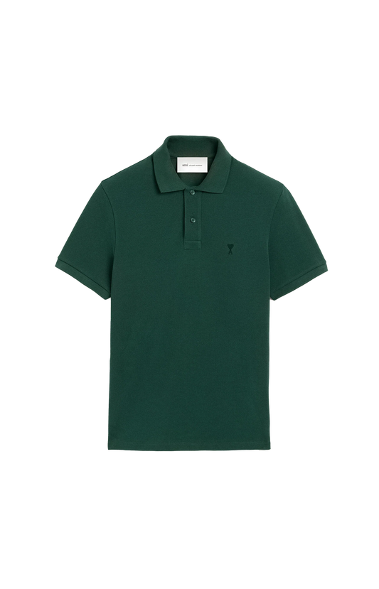 Ami Paris Green Cotton Polo with Ami de Coeur — front view