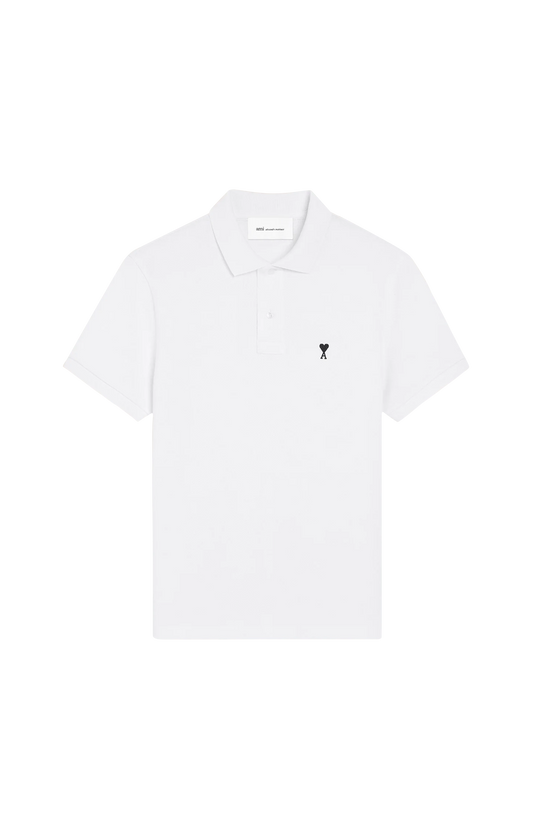 Ami Paris White Cotton Short Sleeves Ami de Coeur Polo Shirt — front view