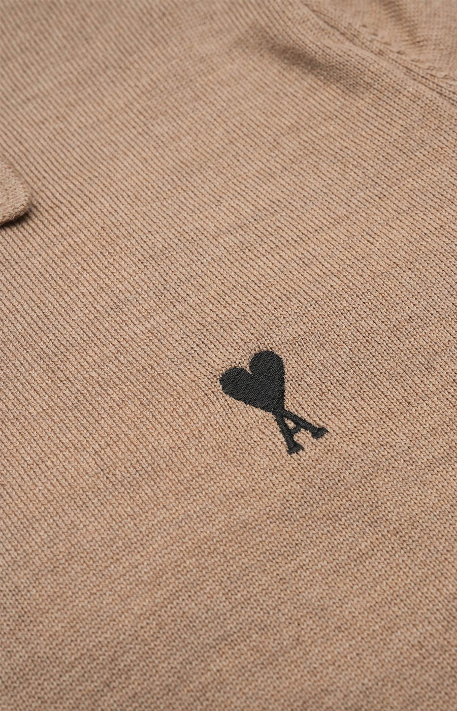 Ami Paris Wool Polo with Ami de Coeur in Camel — product photo 2