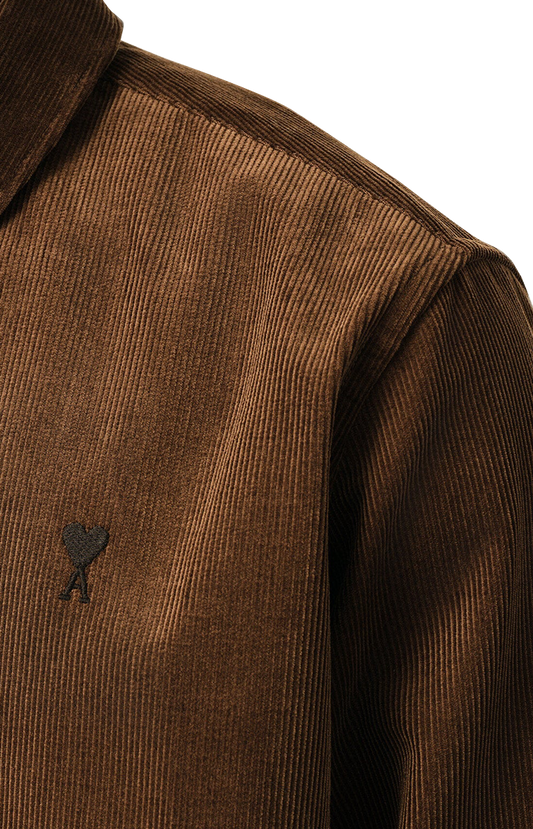 Ami Paris Corduroy Shirt with Ami de Coeur in Chocolate Brown — product photo 2