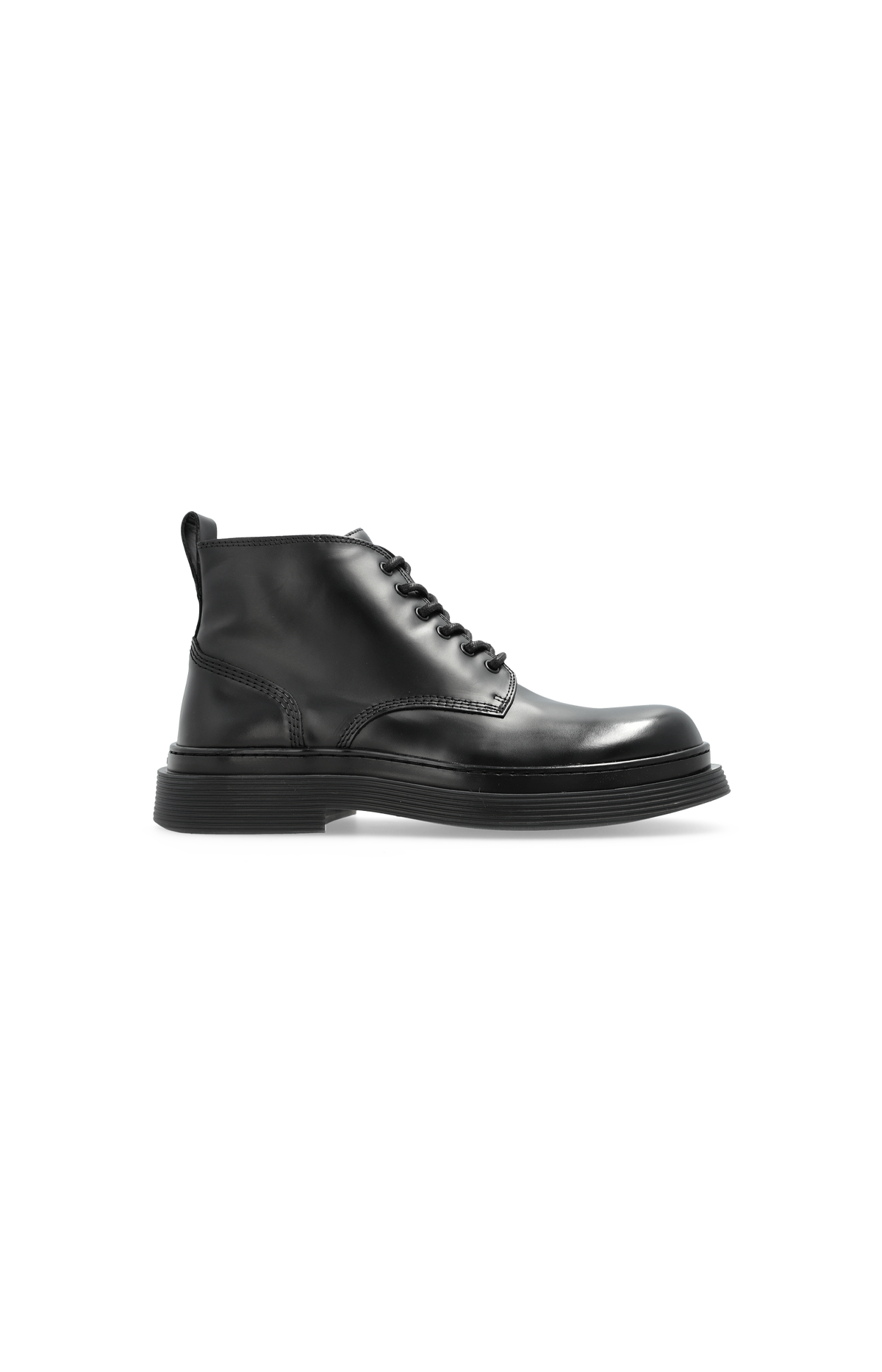 Ami Paris Leather Lace-Up Ankle Boots in Black — front view