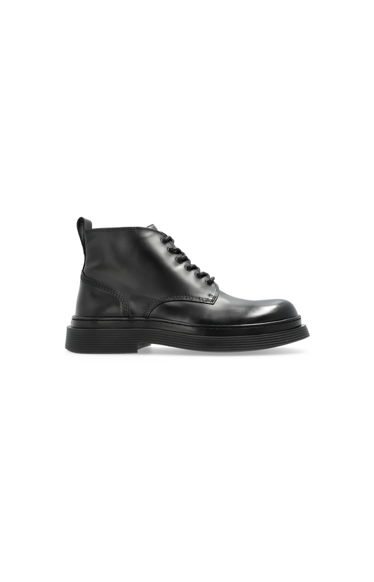 Ami Paris Leather Lace-Up Ankle Boots in Black — front view