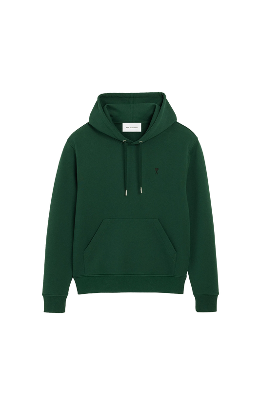 Ami Paris Green Cotton Hoodie with Ami de Coeur — front view