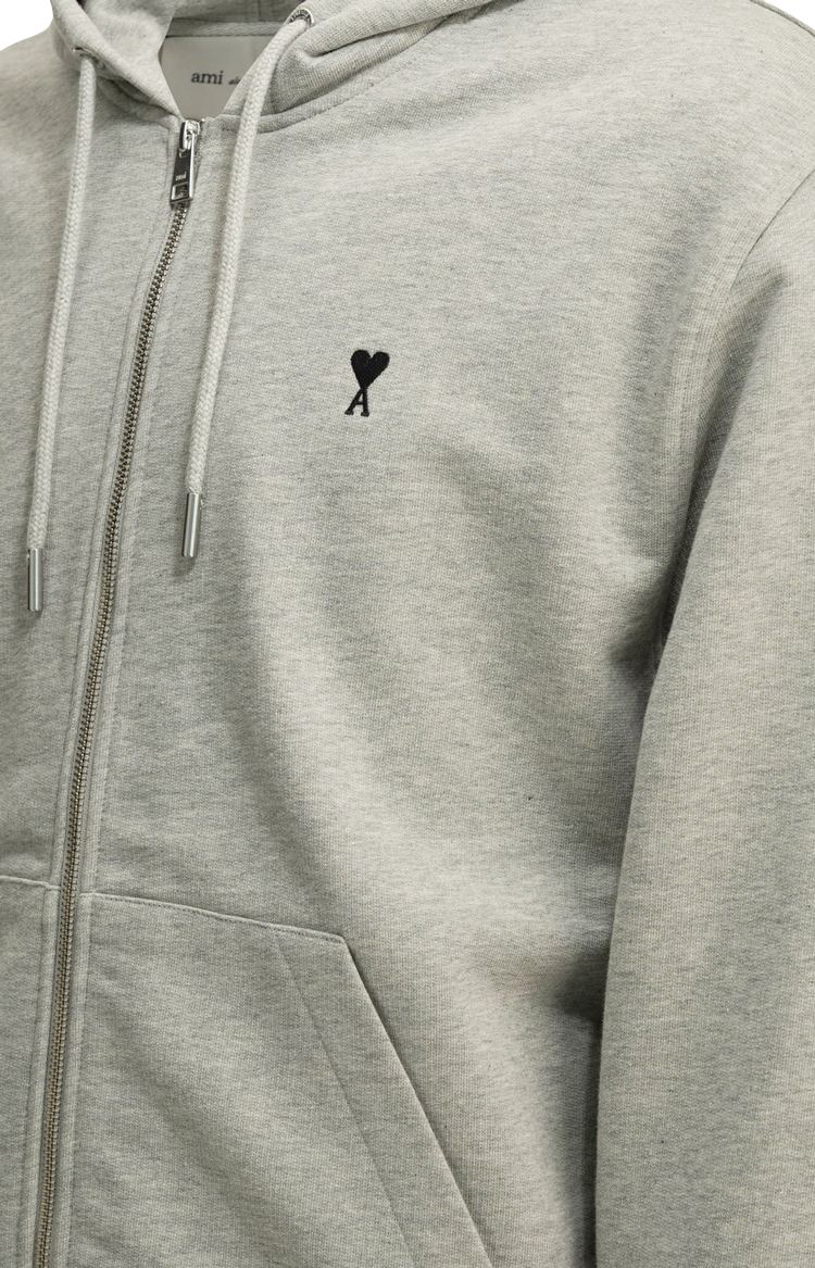 Ami Paris Cotton Zipped Hoodie in Ash Grey — product photo 2