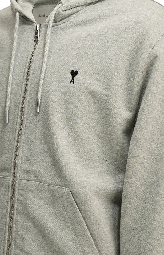 Ami Paris Cotton Zipped Hoodie in Ash Grey — product photo 2