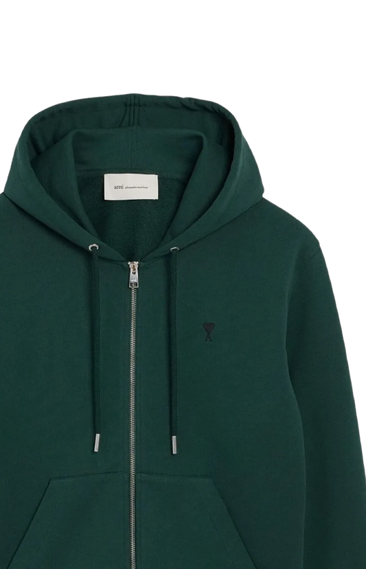 Ami Paris Cotton Zipped Hoodie in Bottle Green — product photo 2