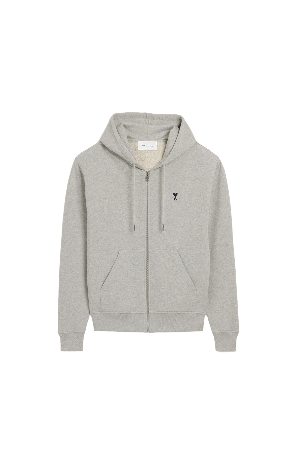 Ami Paris Cotton Zipped Hoodie in Ash Grey — front view