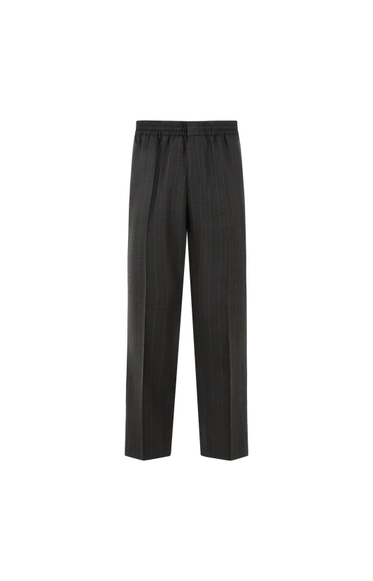 Ami Paris Elasticated-Waist Striped Wool Trousers in Grey — front view