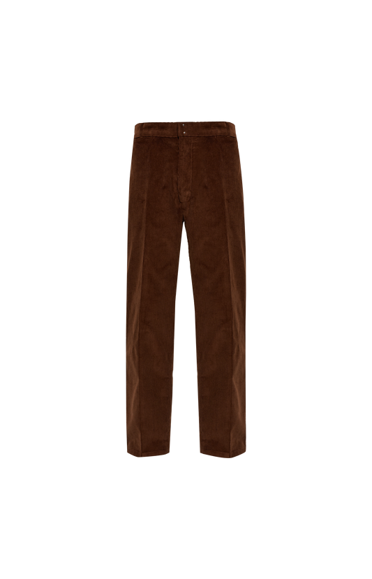 Ami Paris Straight-Leg Corduroy Trousers in Brown — front view