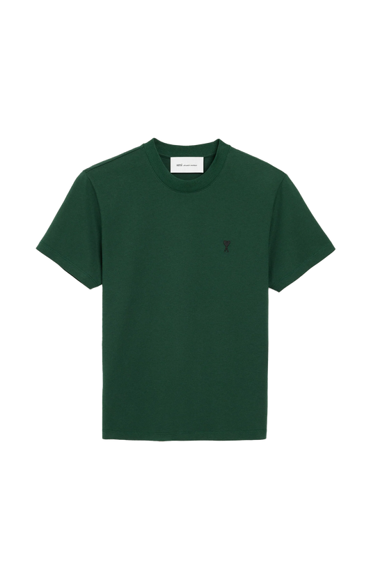 Ami Paris Green Cotton T-Shirt with Ami de Coeur — front view