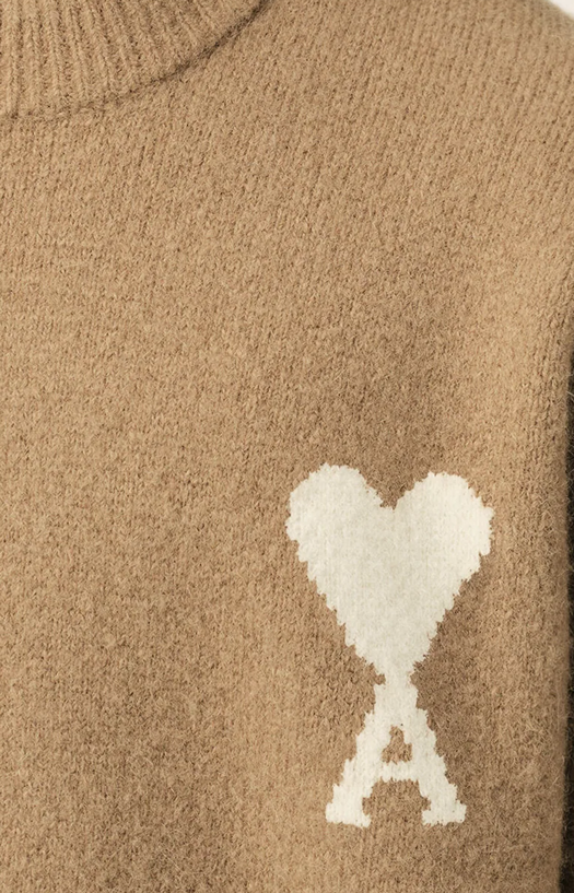 Ami Paris Crewneck Alpaca Sweater with Ami de Coeur in Beige — product photo 2