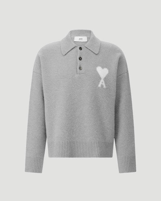 Alpaca Ami De Coeur Polo Sweater in Grey