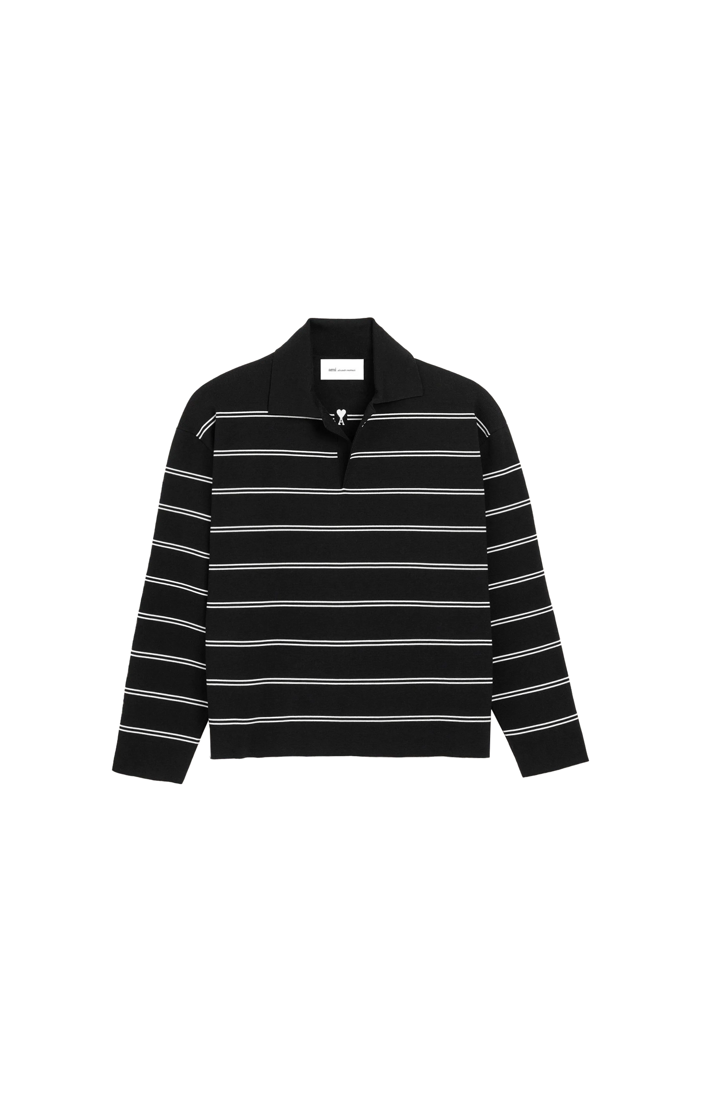 Black Striped Cotton Polo with Ami Patch
