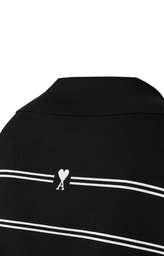 Black Striped Cotton Polo with Ami Patch