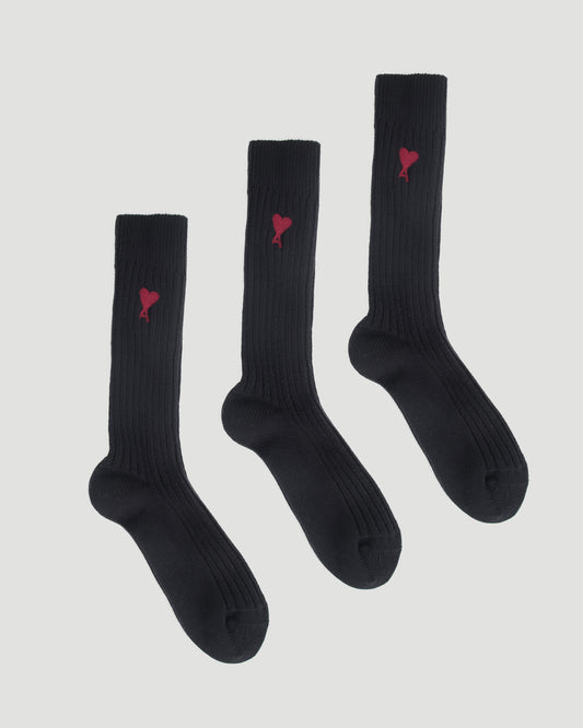 Ami Paris 3 PACK SOCKS AMI DE COEUR IN BLACK — product photo 2