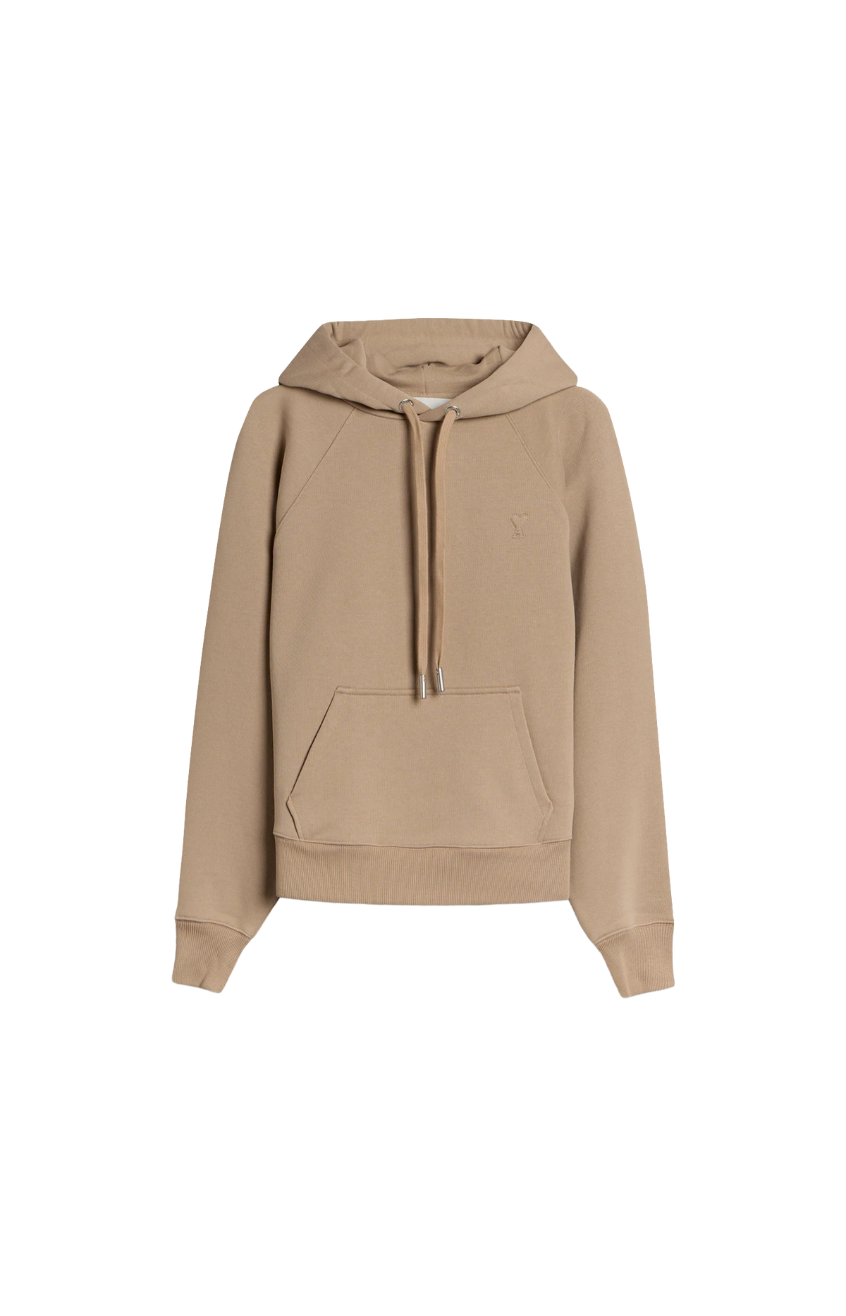 Ami Paris Hoodie with Embossed Ami De Coeur in Mastic Beige — front view