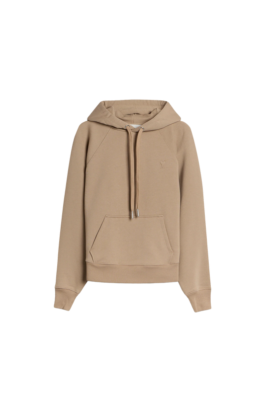 Ami Paris Hoodie with Embossed Ami De Coeur in Mastic Beige — front view