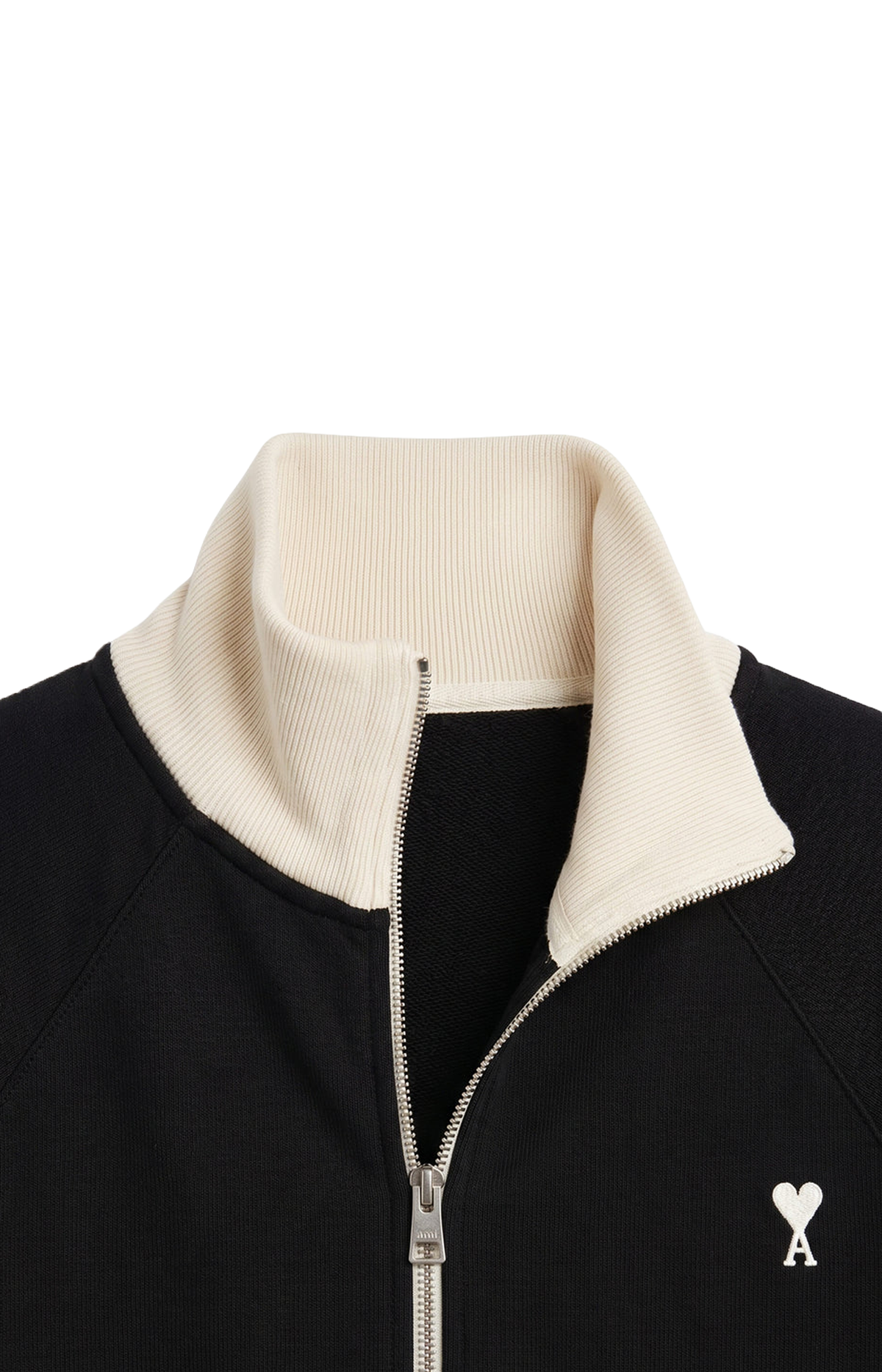 Ami Paris Zipped Cotton Sweatshirt in Black/Ivory — product photo 2