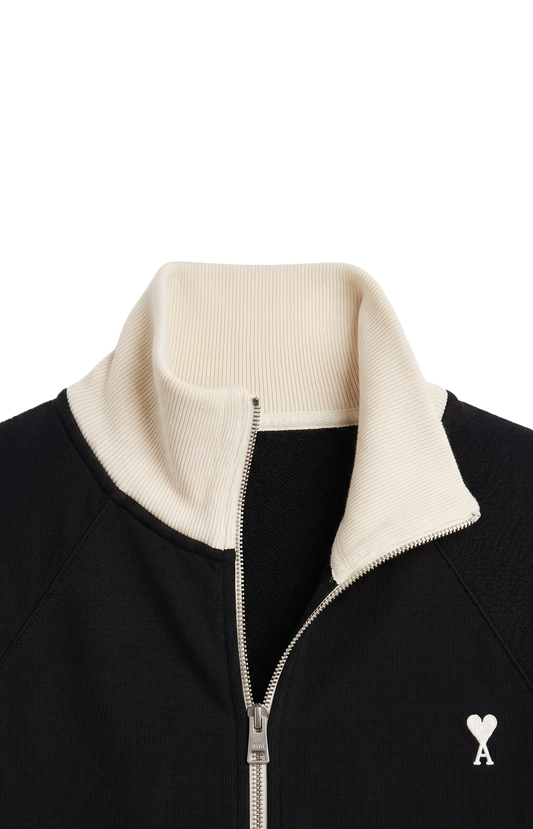Ami Paris Zipped Cotton Sweatshirt in Black/Ivory — product photo 2