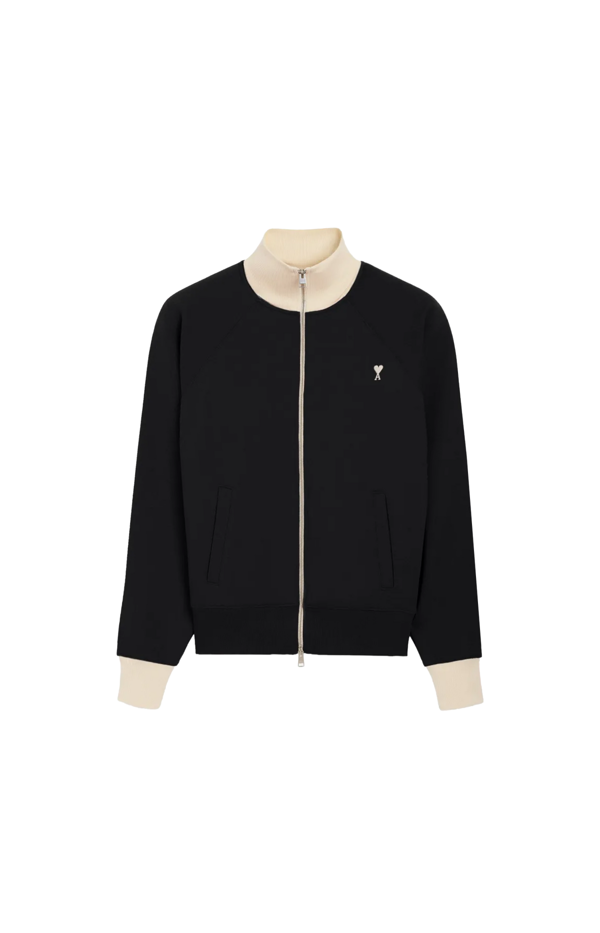 Ami Paris Zipped Cotton Sweatshirt in Black/Ivory — front view