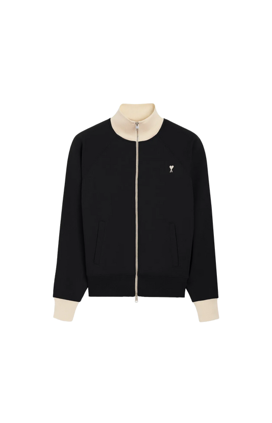 Ami Paris Zipped Cotton Sweatshirt in Black/Ivory — front view