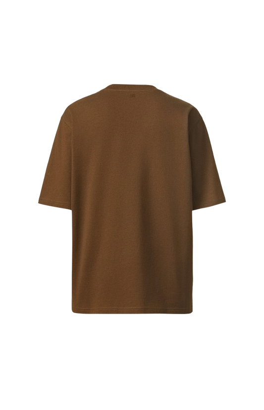 Ami Paris Brown Cotton T-Shirt with Embossed Ami de Coeur in Chocolate — product photo 2