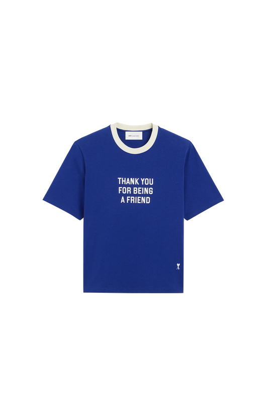 Ami Paris Blue Printed Cotton "Thank You For Being a Friend" T-Shirt — front view