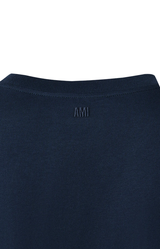Ami Paris Navy Cotton Longsleeves T-Shirt with Ami De Coeur in Night Blue — product photo 2