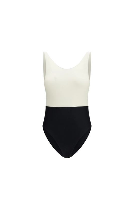 Black And White Nylon One Piece Swimsuit