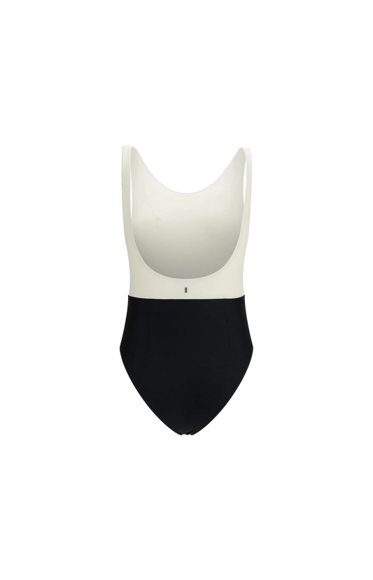 Black And White Nylon One Piece Swimsuit