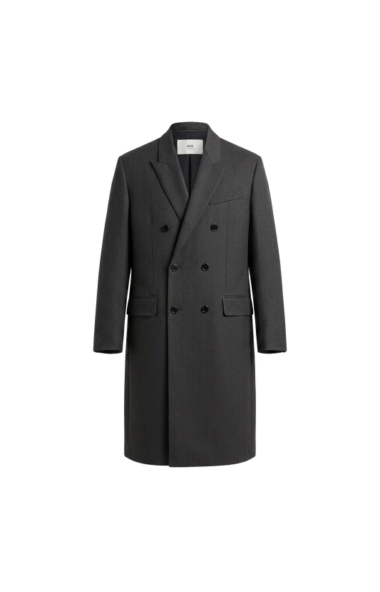 Anthracite Black Wool Double Breasted Straigth Coat